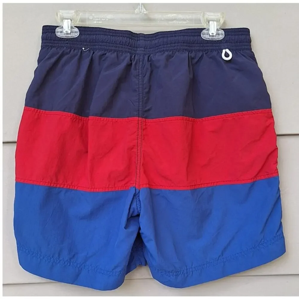 Tommy Hilfiger Men's Color Block Swim Trunks Blue Red Size S Mesh Lined Pockets
